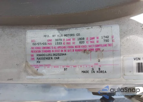 2003 Kia Rio from USA, damaged, VIN KNADC125136252944